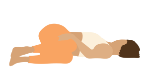 Clipart of a yogi lying on their back with their knees over to one side for a supine twist in an all orange outift