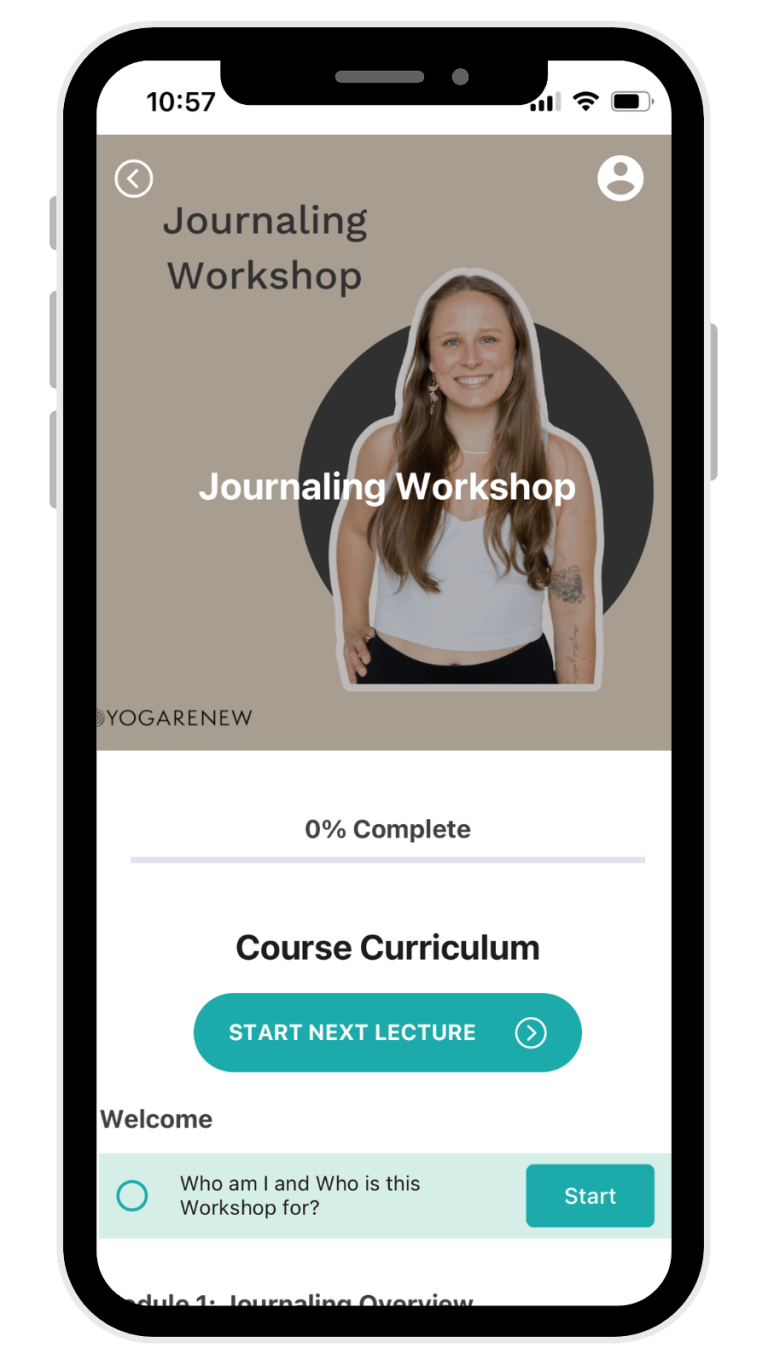 Screenshot image of the online journaling workshop on a mobile device