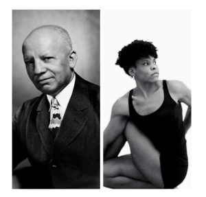 Black History - Dr. Carter G. Woodson and photo of Deidra in Half Lord of the Fishes pose