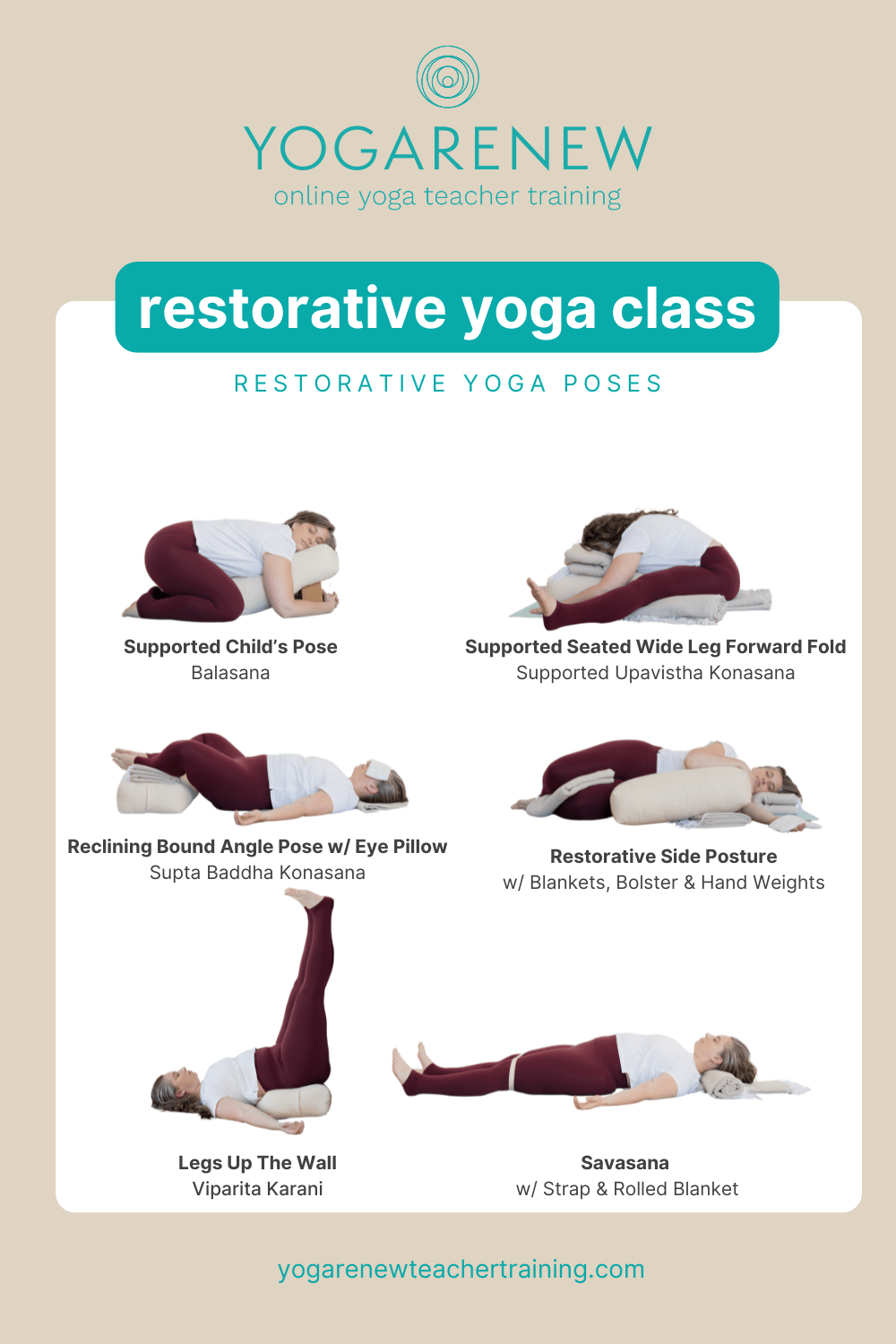 restorative yoga class template with all the poses